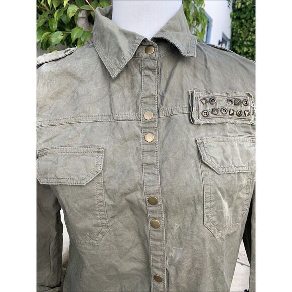 Zara Womens Solid Olive Green Long Sleeve Denim Button Down Jacket Small - Picture 2 of 7